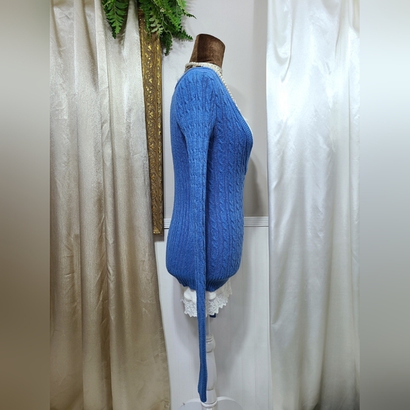 ♡ Y2K ♡ Hollister Blue Cableknit Rabbit Hair V Neck Long Sleeve Sweater - Picture 6 of 10